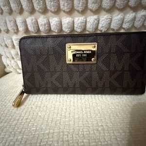 Michael Kors Dark Brown Wallet with Gold Accents